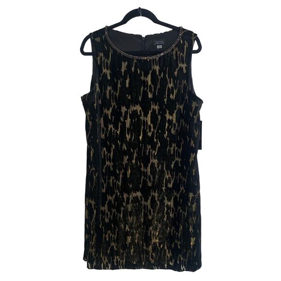 NWT TAHARI  Sleeveless Metallic Black Velvet Burnout Jewel Collar Dress 14 - Picture 1 of 9